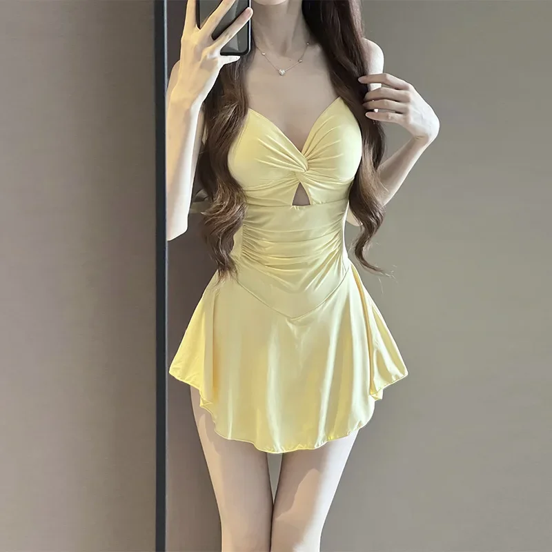 

Women Hanging Neck Sweet Cute Swimwear Sexy One-piec Beach Wear Swim Suit Beach Dress Swimsuit High Waist Bathing Suit For Girls