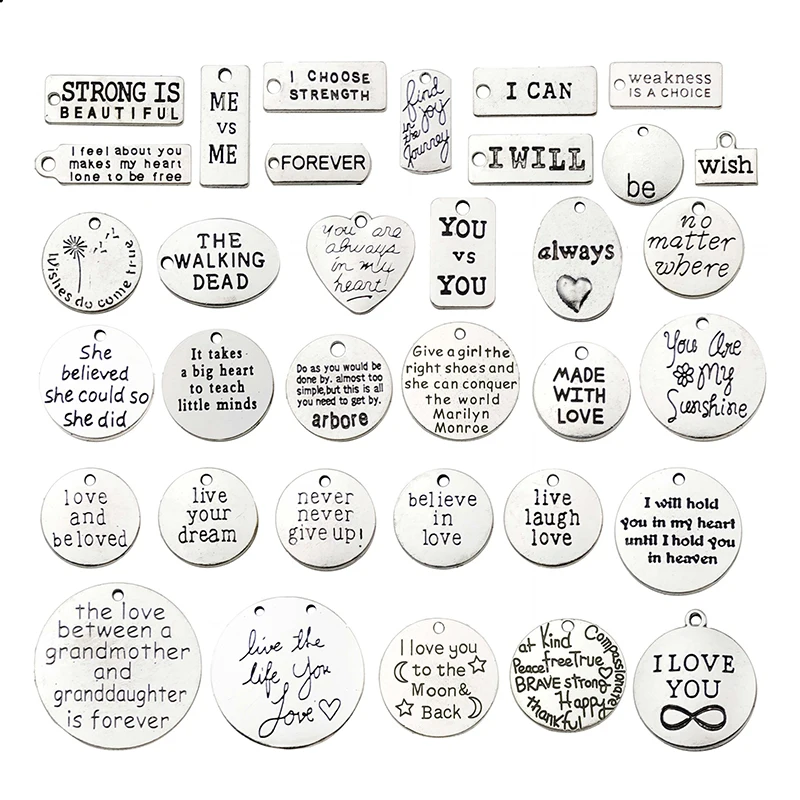 

31pcs/lot DIY Mix Jewelry Accessories Retro Love Letter Different Shaped Charms Phone Shell Pendant