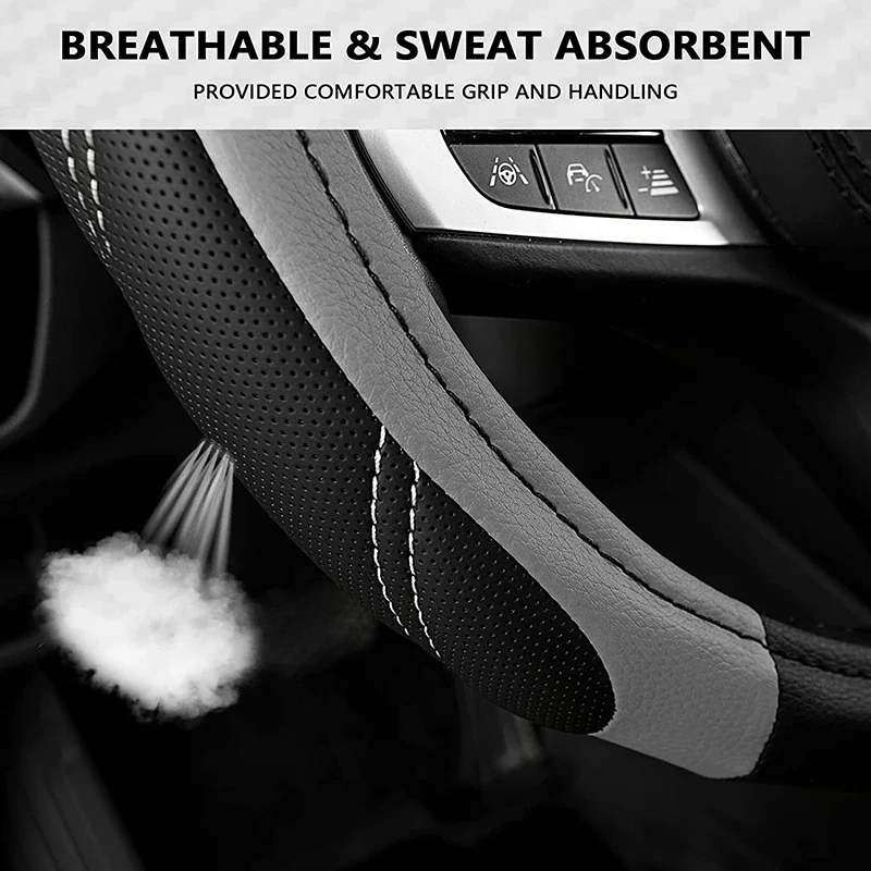 1PC High Quality Microfiber Leather Steering Wheel Cover Black Gray Color Breathable Fabric Steering Wheel Covers For Most Car