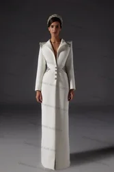 White Crystals Formal Women Suit 1 Piece Long Blazer Office Business Lady Cotton Jacket Coat Customized Prom Dress Outfit