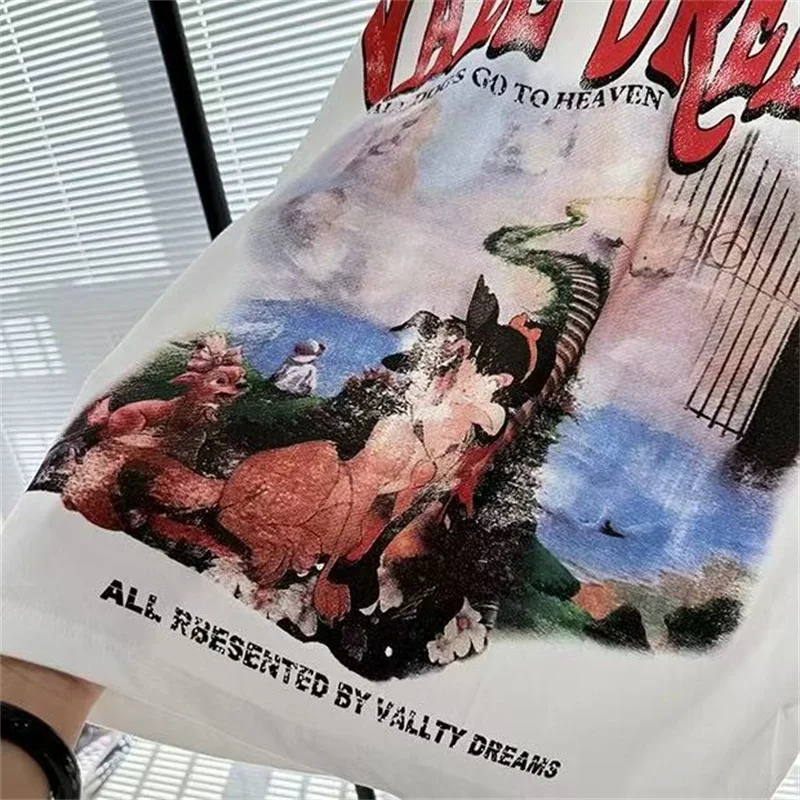 قمصان Vale للرجال بيضاء كاجوال من القطن الخالص كبيرة الحجم مطبوع عليها شعار Valley Letters تي شيرت علوي