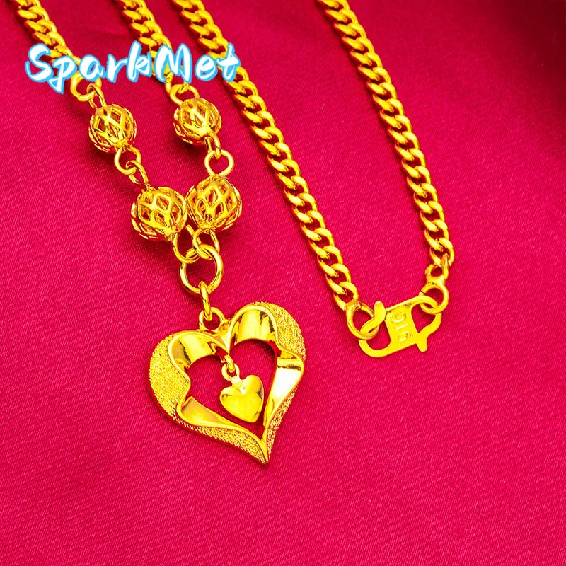 

Ожерелье SparkmetHeart с полым сердцем для женщин, 24-каратное золото, AU999 | Полированное колье-сердце с бриллиантами на изящной цепочке, элегантное для женщин