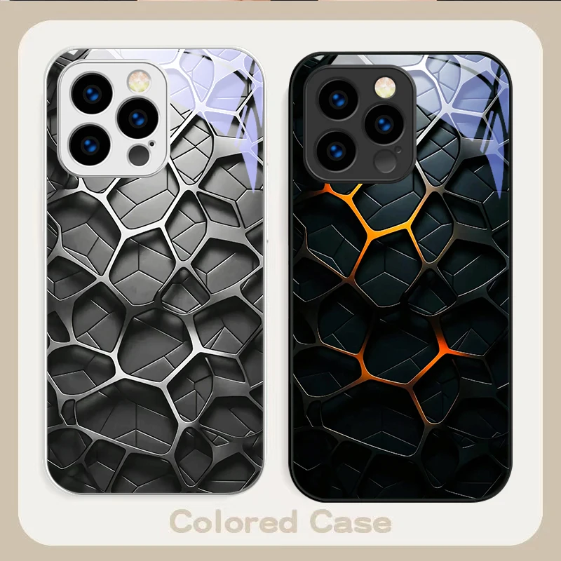 Nucleo a nido d'ape esagonale per iPhone 17 Air 16 E 15 14 13 Plus 12 mini 17 Pro Max 11Pro XR Xs X 7 8 11 Custodia per telefono in vetro temperato