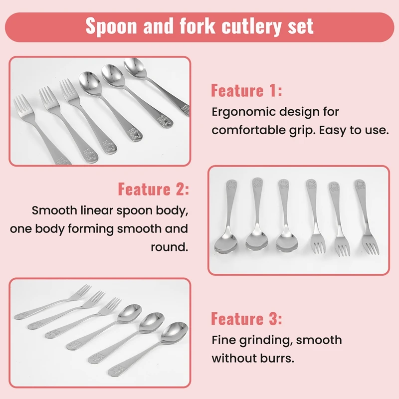 Stainless Steel Child Safety Cutlery Set, Bear Children Spoon and Fork Set Toddler Utensils Metal Cutlery Set