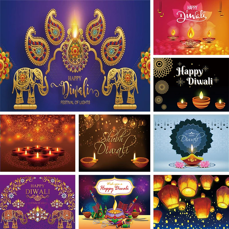 

Happy Diwali Photo Background Religious Pattern Photography Backdrop Custom Indian Festival Of Light Candle Oil Lamp Decorations