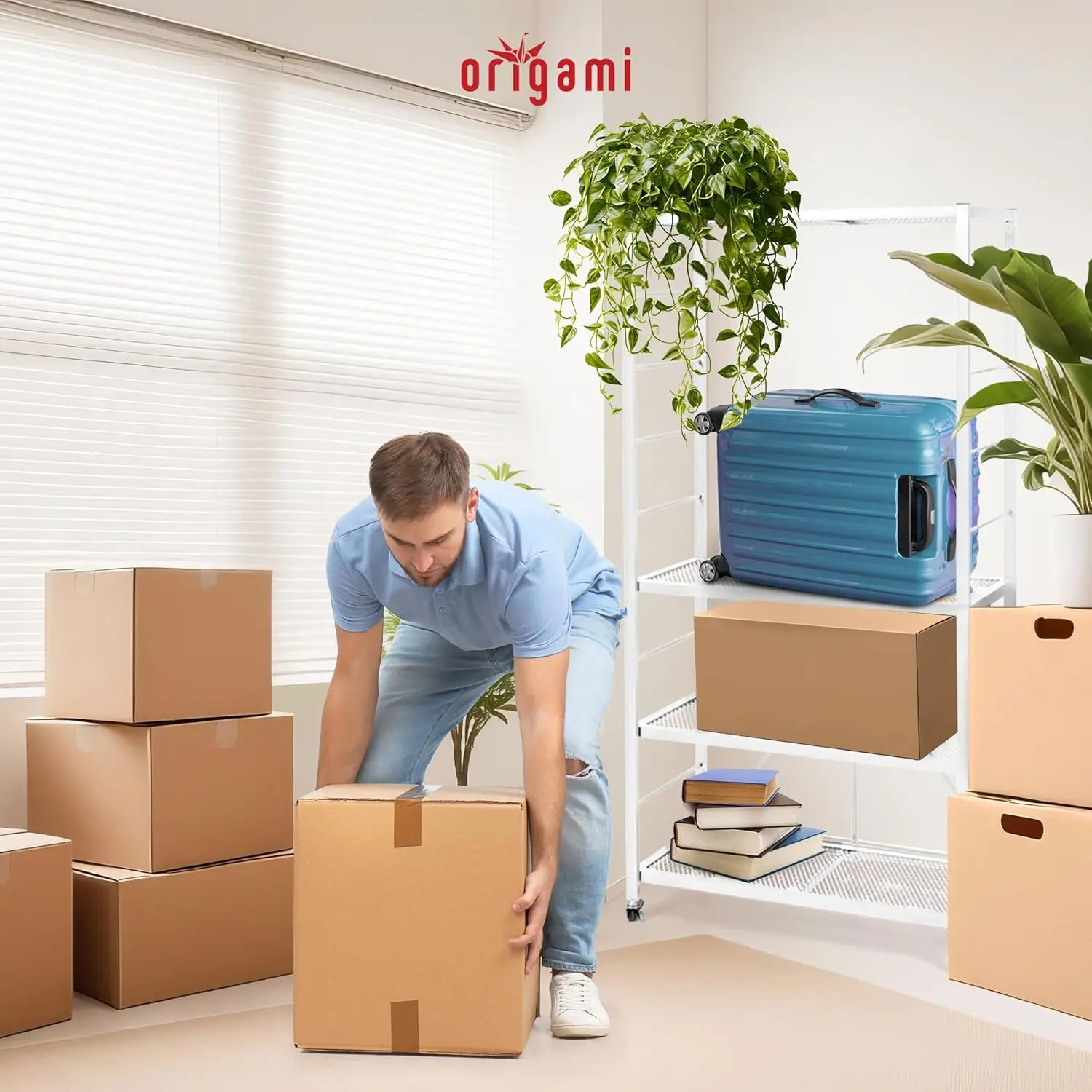 Origami R2 Series Folding Heavy Duty Steel Storage Rack Adjustable Shelving Portable Home Organization Unit With Wheels, Set Of