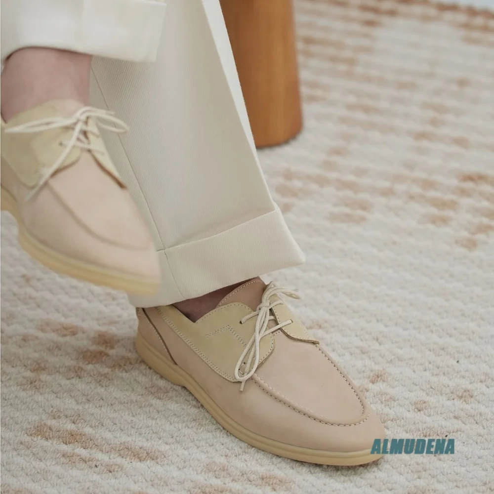 Trendy Contrast Suede Men Boat Shoes Lace Up Light Non-slip Flat Sole Chic Outdoor Daily Driving Commute Comfort Casual Shoes