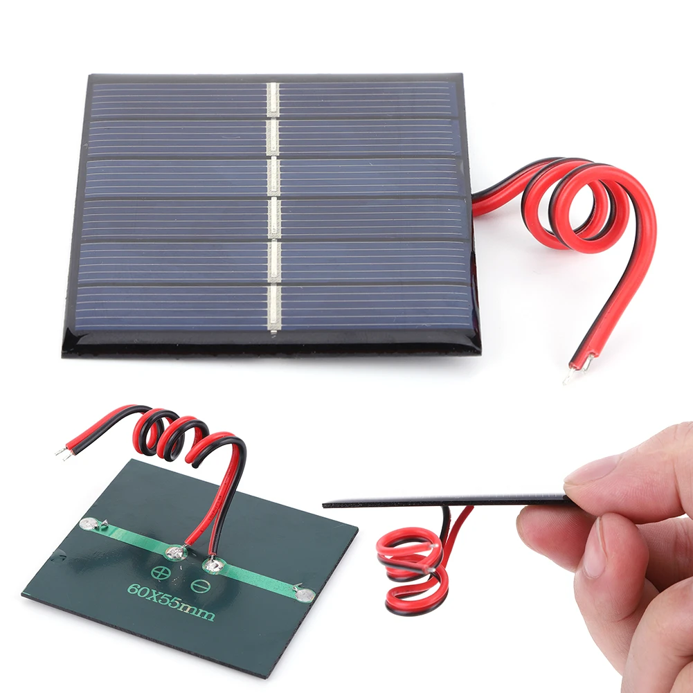 0.55W 3V Small Solar Panel DIY Solar Battery Kit with Cables Battery Mobile Phone Charger 60 X 55 Mm Photovoltaic Cells Charger