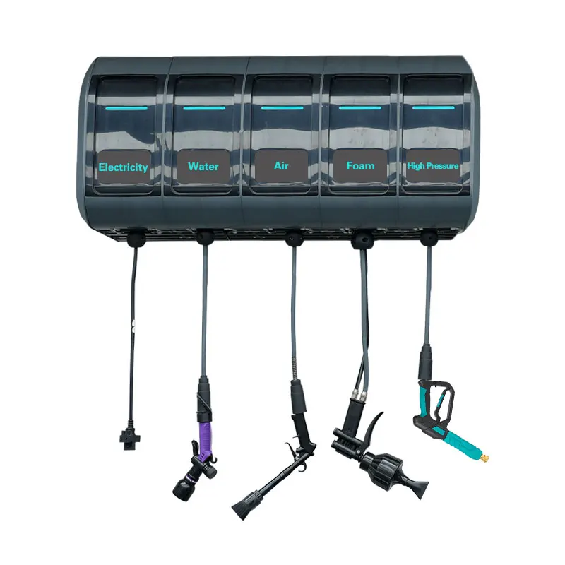 5 in 1 Integrated High-Pressure Commercial Car Wash Station Equipment Water Air Electric Foam Integrated Hose Reel System