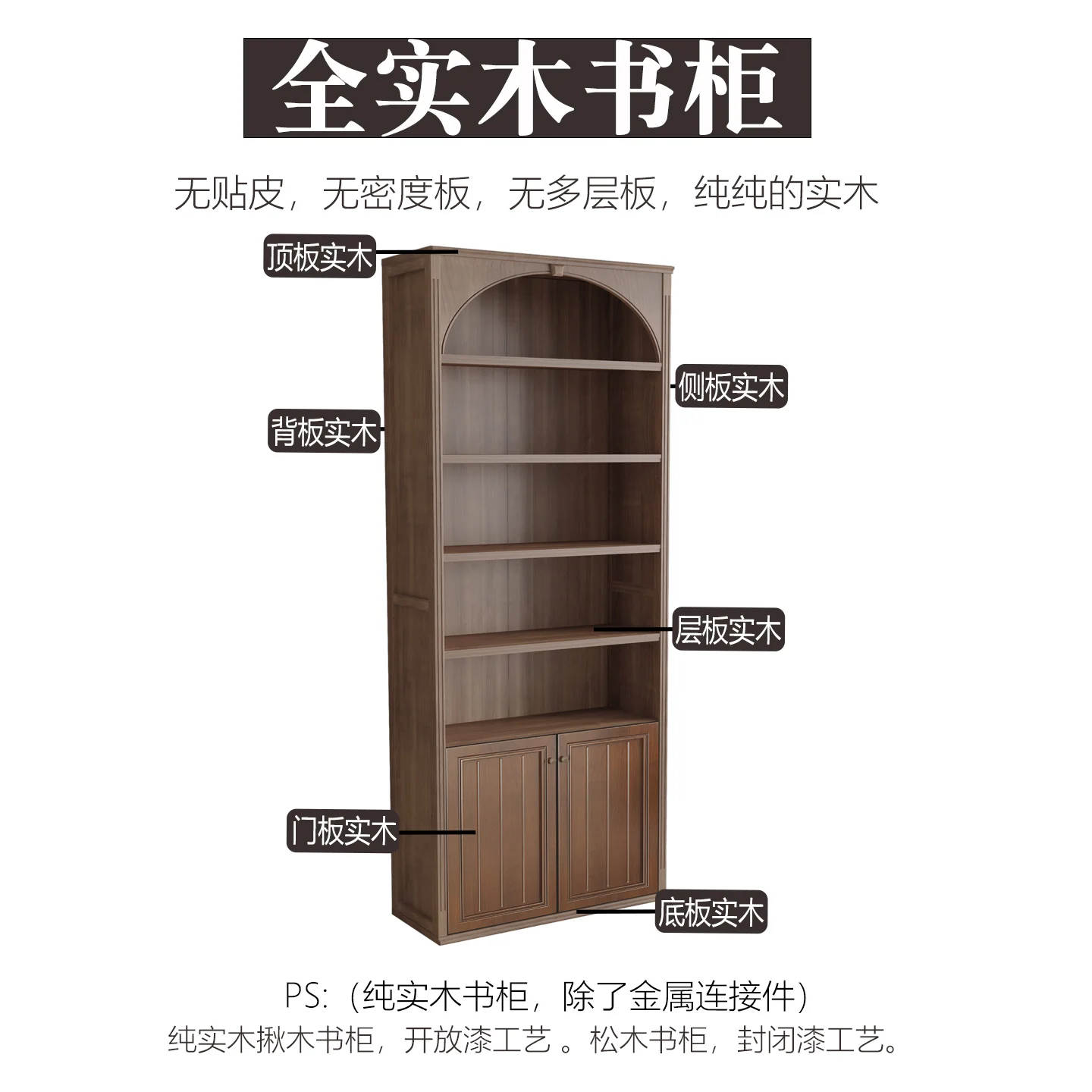 

Solid wood American retro bookcase walnut color 60cm80 small apartment bedroom display cabinet study door display rack