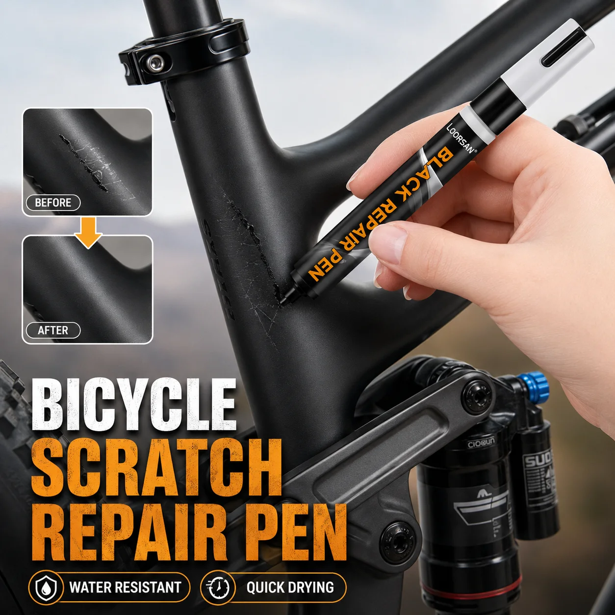 Loorsan Touch Up Paint Pen Quick Dry Waterproof Scratch Repair Tool For Car Bicycle Metal Frame Long Lasting Refinish