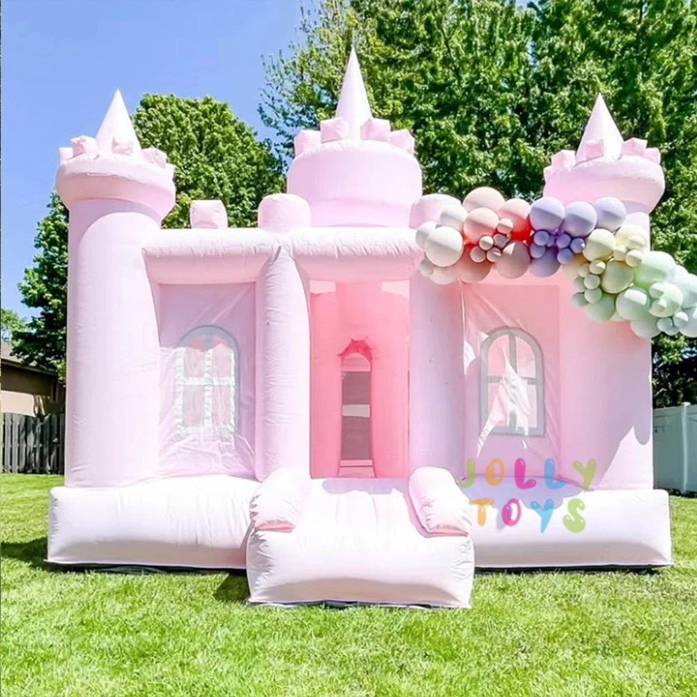 Cute Pink Bouncy Castle Indoor and Outdoor Inflatable Bounce Trampoline for Activity Birthday Party Playhouse Includes Blower