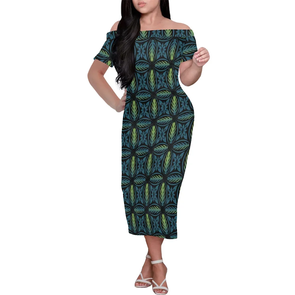 Upscale Good Looking Ladies Dress Polynesian Tribal Samoan Fijian Tapa Print Off Shoulder Dress Bodycon Sleeveless Tank Dresses