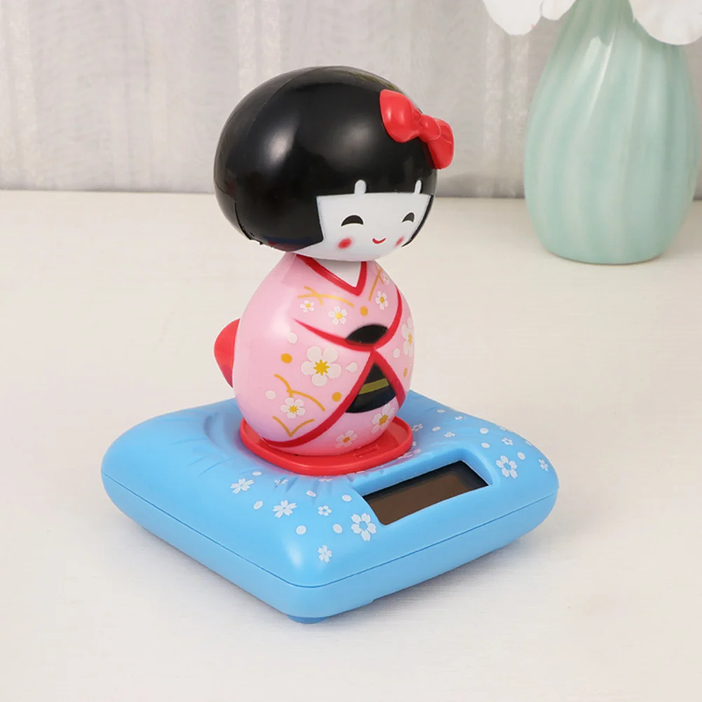2 pçs japonês quimono carro ornamento solar balançando cabeça estatueta painel decoração brinquedo de plástico presentes acessórios do carro desktop