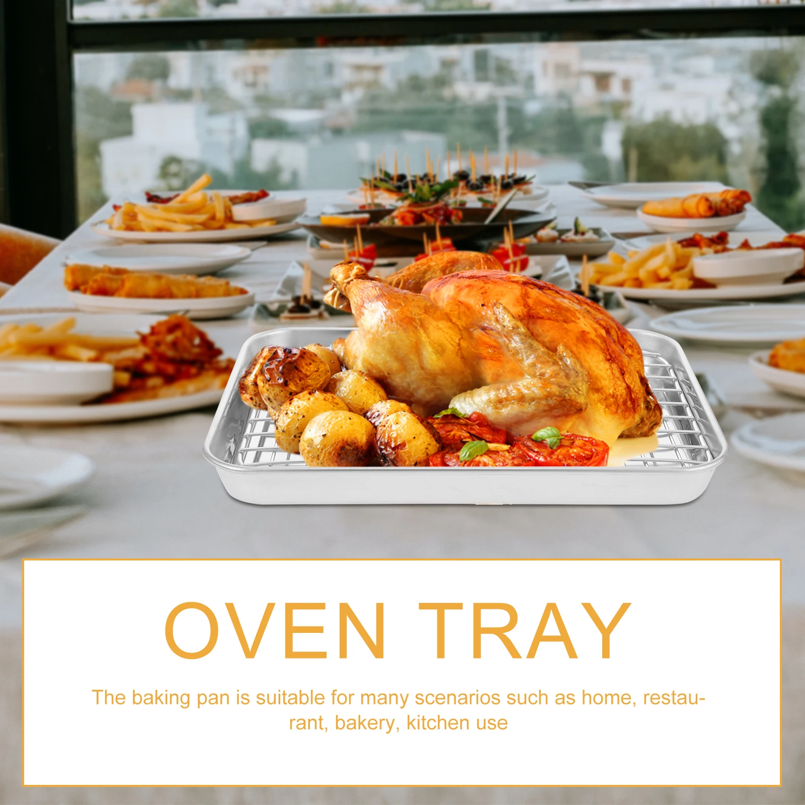 

1Set Stainless Steel Baking Pan Rack Oven Tray Baking Sheet Crisp Cooking Meat Bread Steak Kitchen Use Oven Tray