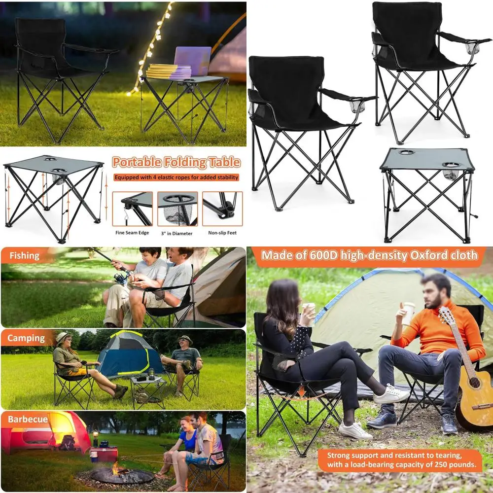 

2 Pack Camping Chairs for Adults, Lawn Chairs with Table, Heavy Duty Folding Chairs for Outside Oversized & Comfy Sports Chair f