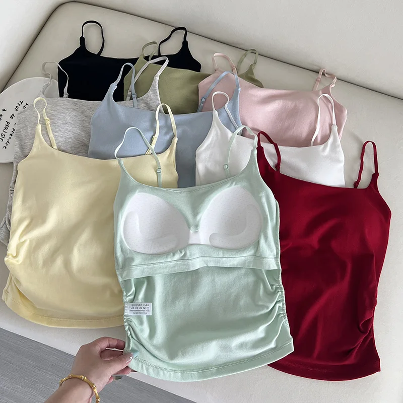 

Sexy Pleated Square Neck Beautiful Back Vest for Women in Summer with Chest Cushion and Adjustable Back Strap 상의 여자