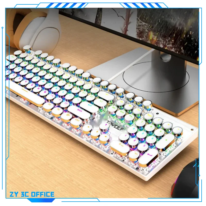 T-Wolf T75 True Mechanical Keyboard Wired Rgb Mixed Light Metal Esports Game Retro Punk Office Typing Computer Peripherals