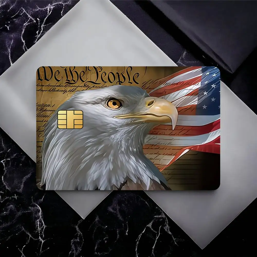The American Eagle Flag Bank Credit Cards Bus Pass Stickers Cool Decoration Waterproof 4PCS Card