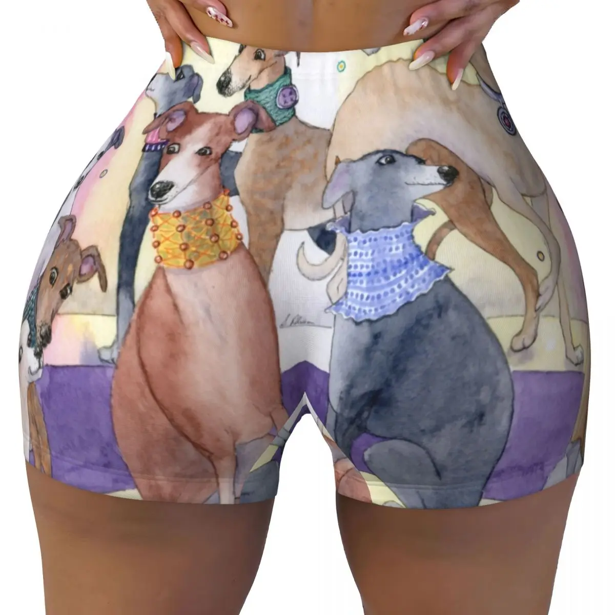 Custom Whippets And Greyhounds Fashion Parade Workout Shorts Women's Hound Dog Gym Volleyball Biker Yoga Shorts