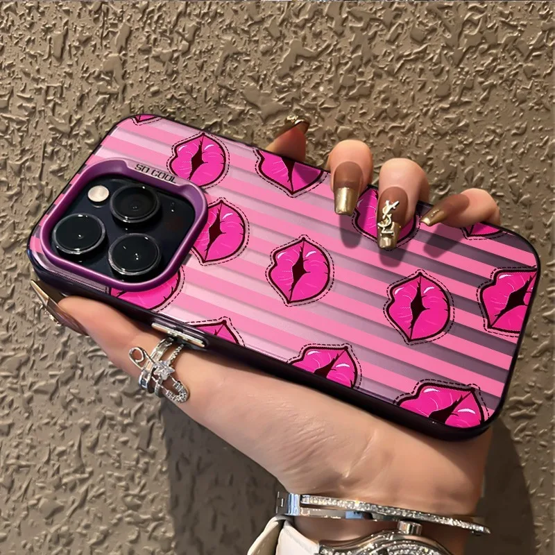 Striped Lips Phone Case for Samsung Galaxy A57 A37 S20 S22 S23 S24 S25 S26 Ultra Plus Shockproof Protective Fundas Cover