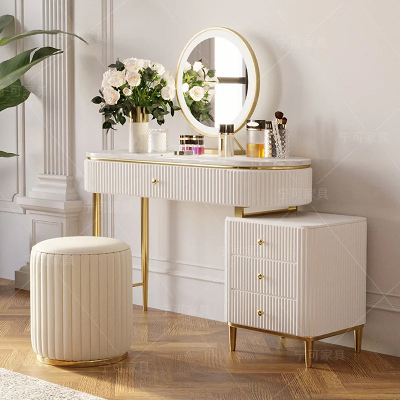 

Girls Europe Vanity Table Organiser Aesthetic Full Set Bedroom Makeup Vanity White Luxury Modern Penteadeira Feminina Furniture
