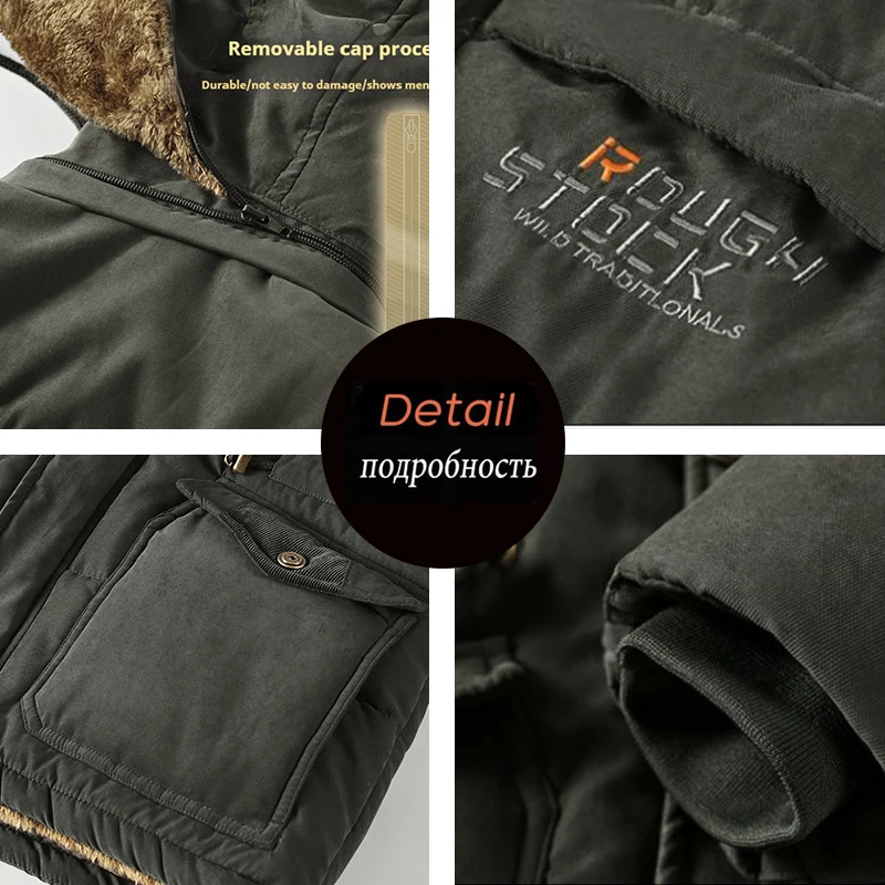 Parka Cargo pour Homme, Pardessus Militaire, Chaud, avec Poignées, Chapeau Amovible, Grande Taille 8XL, Hiver