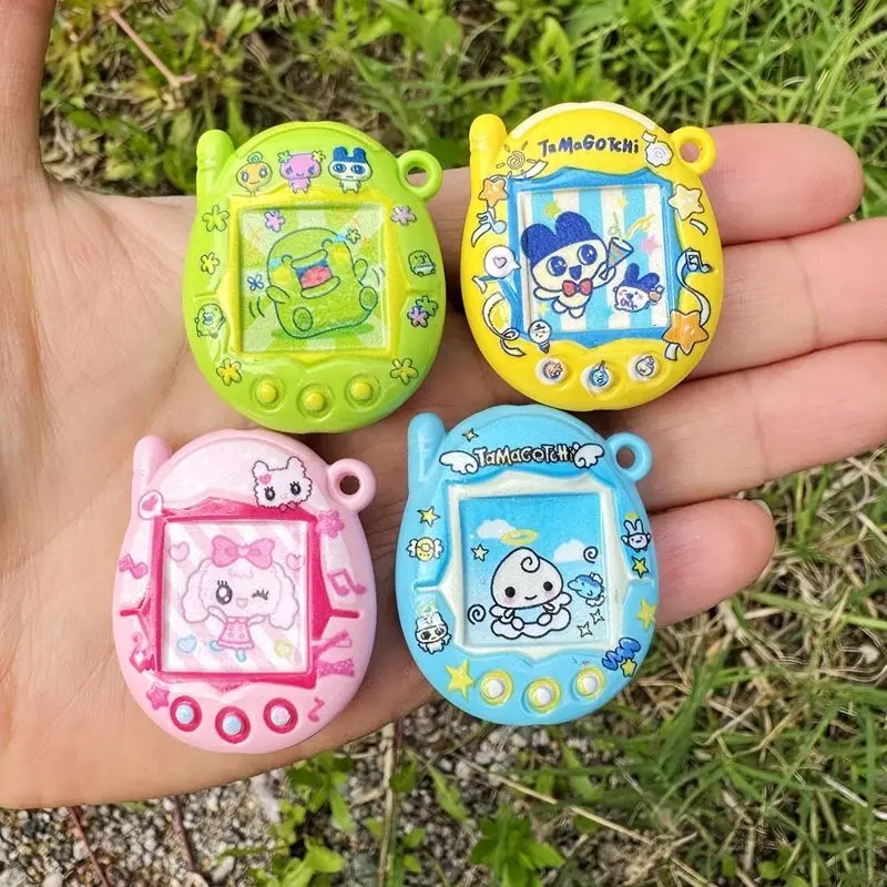 

Tamagotchi double-sided printed beads DIY materials, baked paint cartoon arcade through-hole beads mobile phone keychain pendant