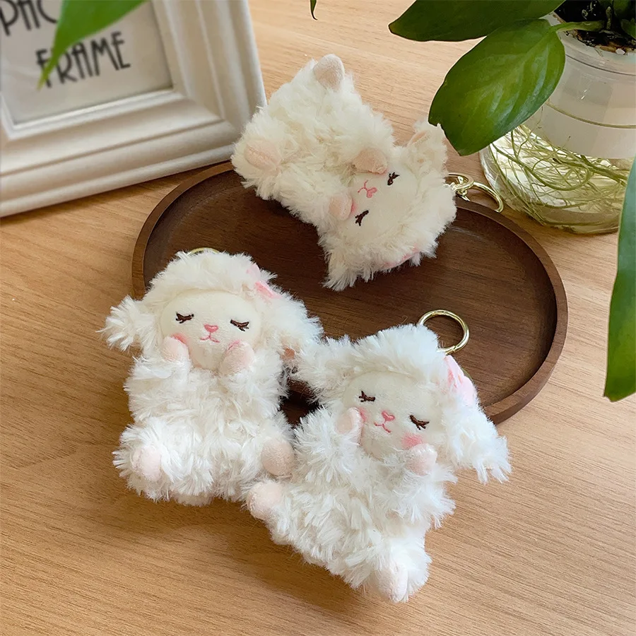 Cartoon Shy Curly-haired Little Lamb Plush Toy Keyring Pendant Simulation Cute Plush Stuffed Sweet Sheep Keyring Birthday Gifts