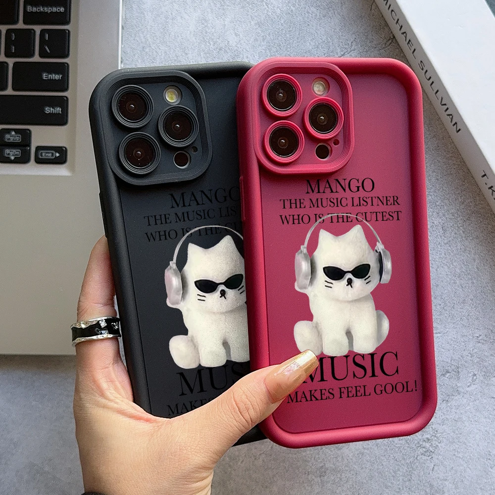 Headphones Cat Phone Case for Oppo A98 A95 A94 A78 A76 A74 A72 A60 A58 A57 A54 A53 A38 A33 A32 A17 A16 A15 Ladder Lens Cover