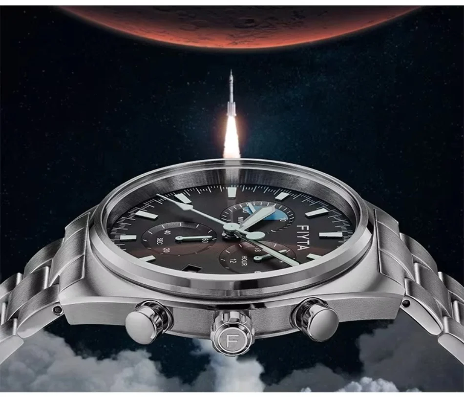 ساعات كوارتز أصلية للرجال من Fiyta، مقاومة للماء حتى 50 مترًا، مضيئة ومتعددة الوظائف من الفولاذ المقاوم للصدأ للرجال