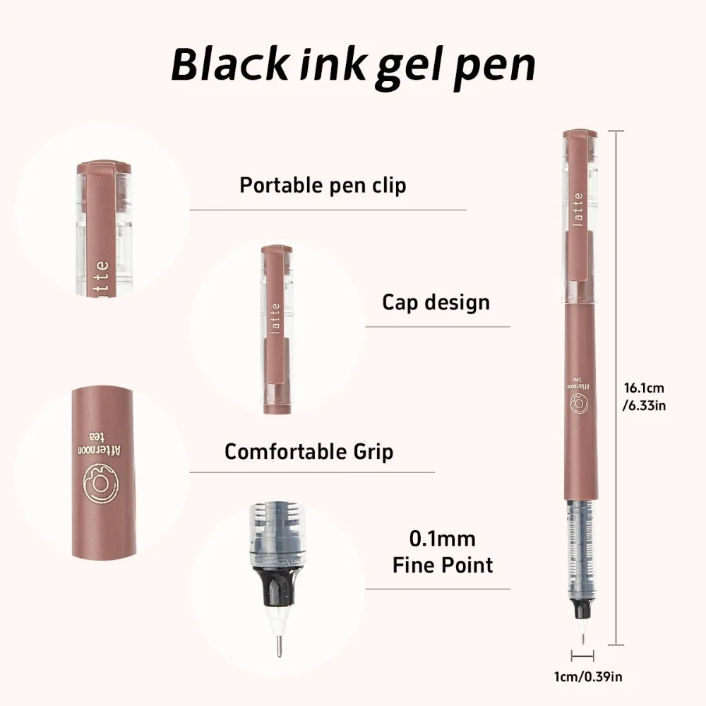 Coffee-Colored Straight Tube Liquid Rollerball Pen Set, 6-Pack (Without Box) Fashionable Coffee-Themed Gel Pens, Quick-Drying Ink, for Journaling, School and Office Stationery, Gifts