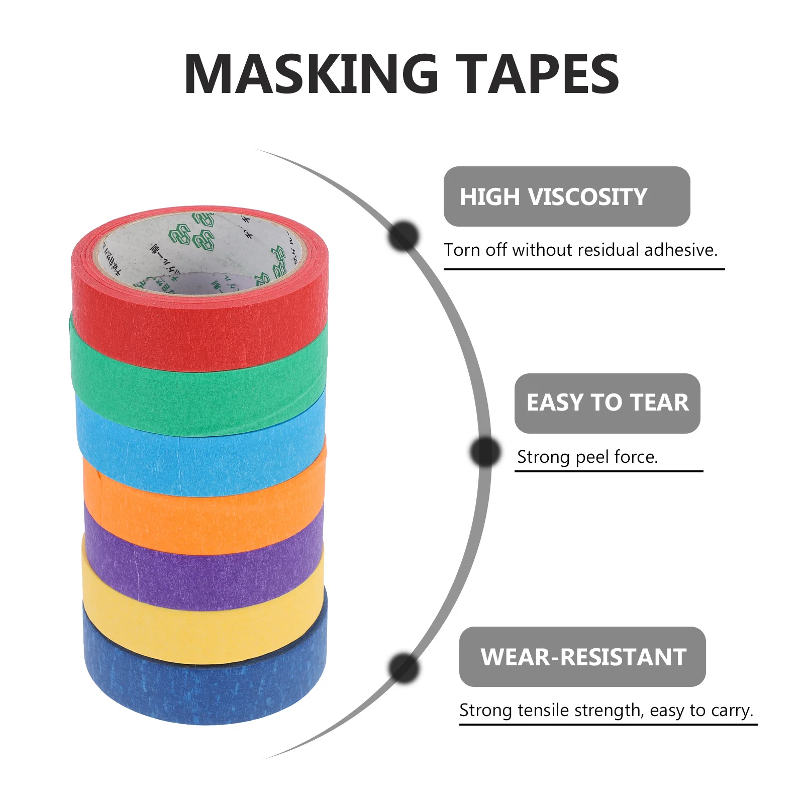 

7 Rolls Masking Tape Multi-Color Premium Crepe Paper Self-Adhesive Tapes for Crafts Painting DIY Projects Masking Tapes