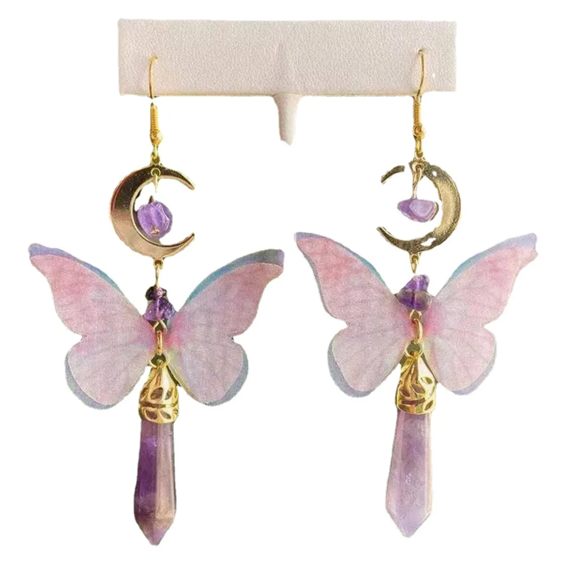 

High-End 925 Sterling Silver Hypoallergenic Butterfly Fringe Amethyst Moon Earrings - 2025 Retro Shoulder Grazing Jewelry