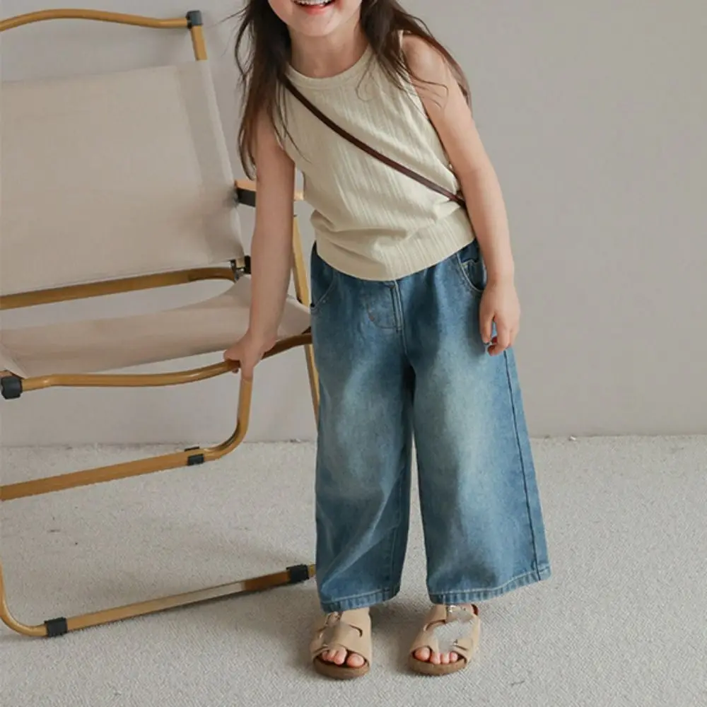 かわいいストレートジーンズハイウエストルーズ子供 Y2K ジーンズワイドレッグカウボーイパンツ小さな女の子デニムパンツ女の子ギフト