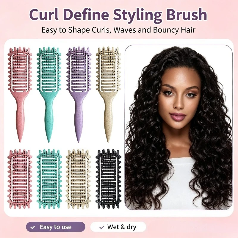 Curl Define Styling Brush Hollow Out Detangling Hair Brush Tangled Wet Curly Hair Comb Shaping Curls Barber Hairdressing Tools