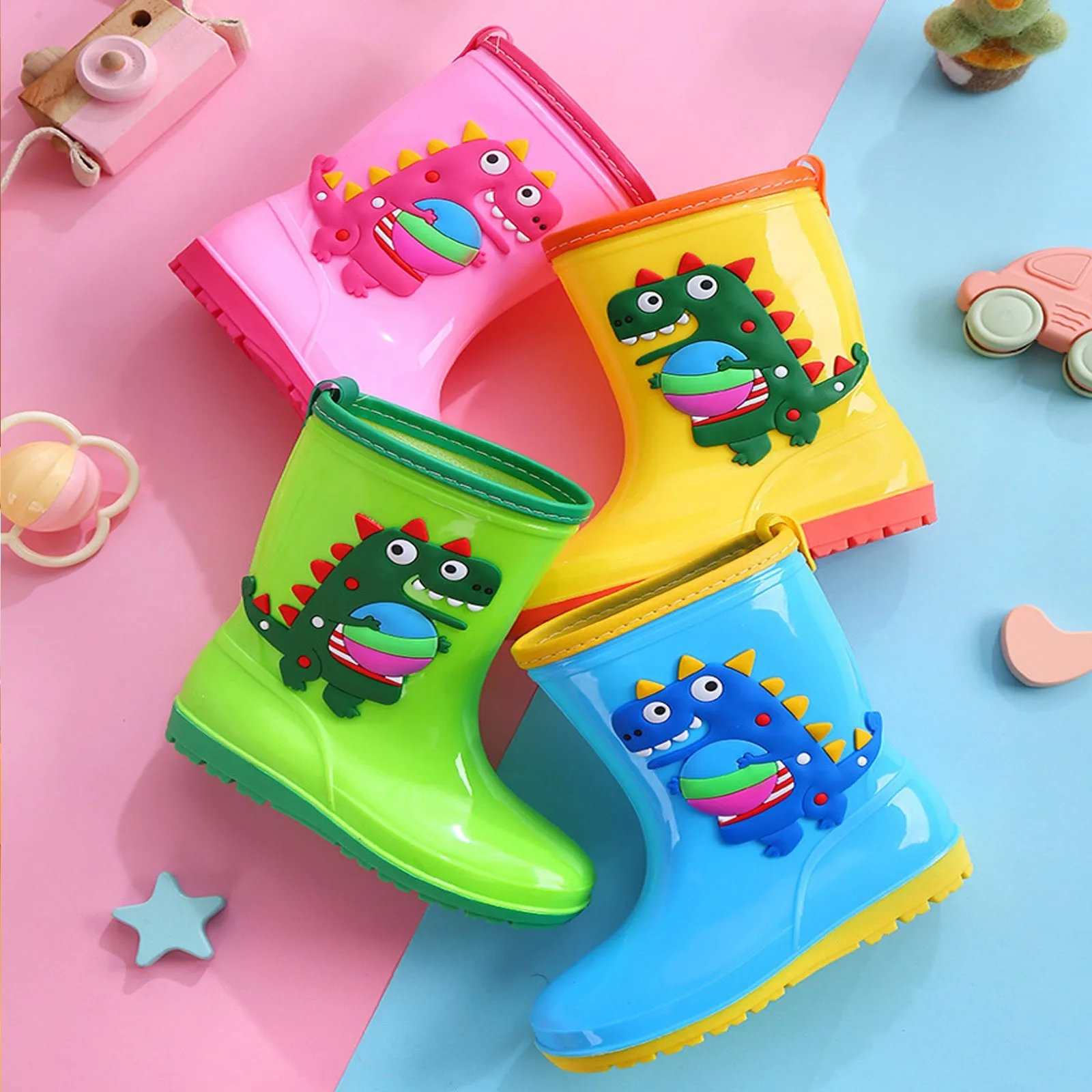 Children Rain Boots Cute Cartoon Dinosaur Unicorn Shoes for Boys Girls Waterproof EVA Rubber Non Slip Toddler Kids Booties 2023