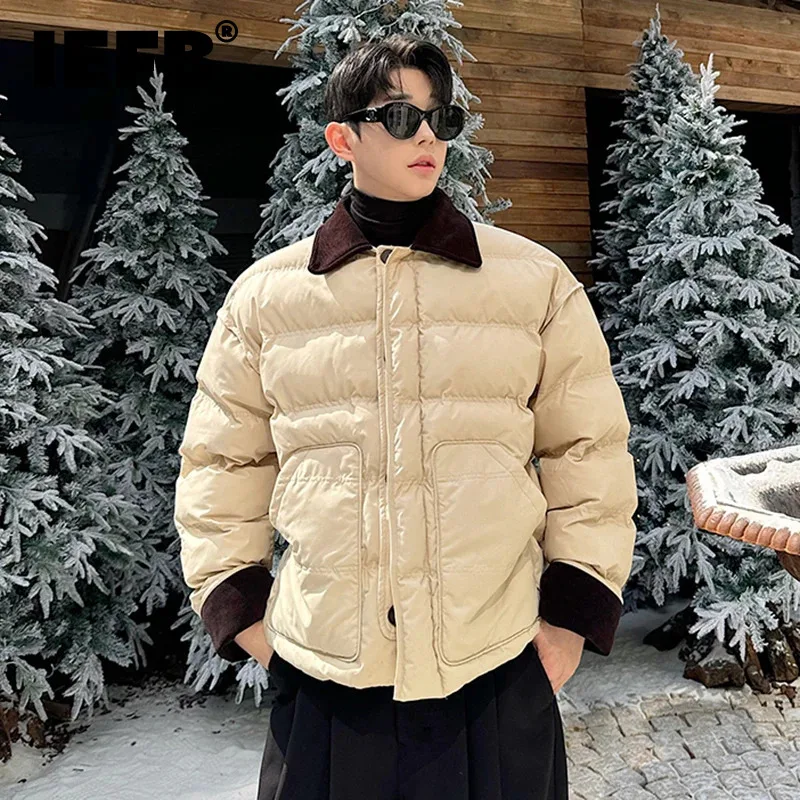 IEFB Niche Design Men's Padded Jackets Corduroy Patchwork Single Breasted Contrast Color Thickened Loose Male Coats Tide 9C8450