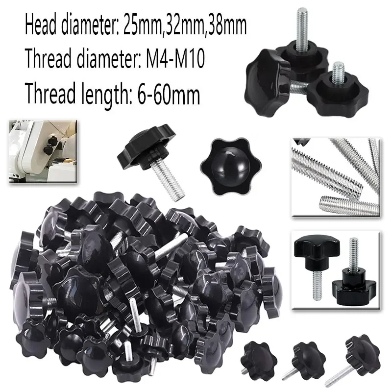 5/10 stücke Carbon Stahl Hand Knopf Schrauben Bolzen Kunststoff Stern Form Kopf Gewinde Spann Daumen Griff Maschine Schraube Bolzen M4 M5 M6-M10