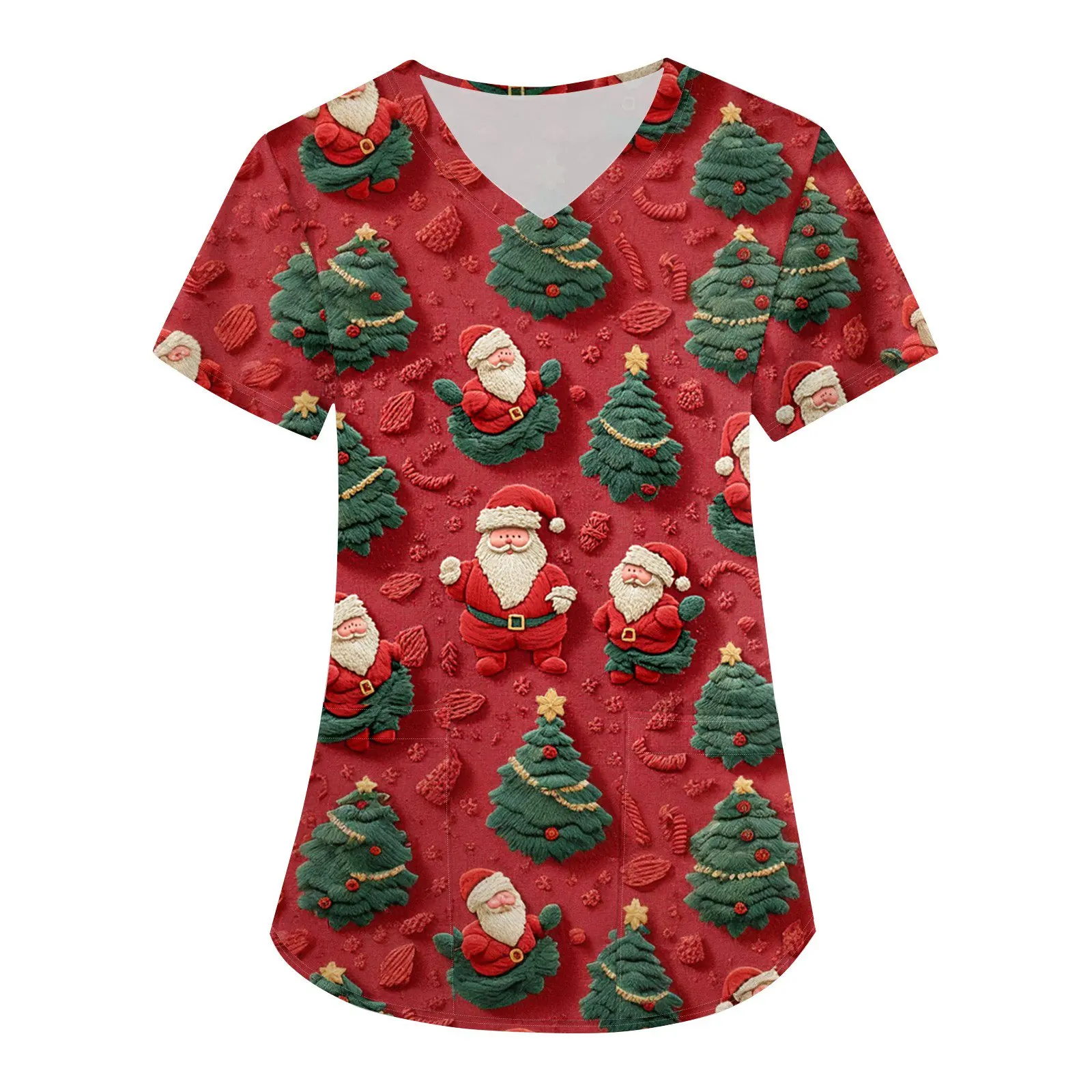 Donne Infermiera Uniforme Natale Ringraziamento Stampa 3d Tasca con scollo a V Uniformi mediche Cartoon Infermieristica Scrub Manica corta Tasca Lo