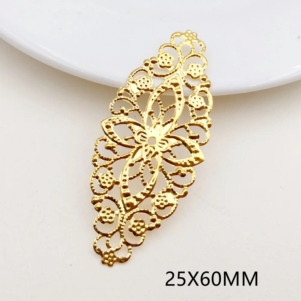 

20/100PCS 25*60mm Gold Color Metal Filigree Long oval Flower Slice Charms Base Setting DIY Jewelry Components Findings