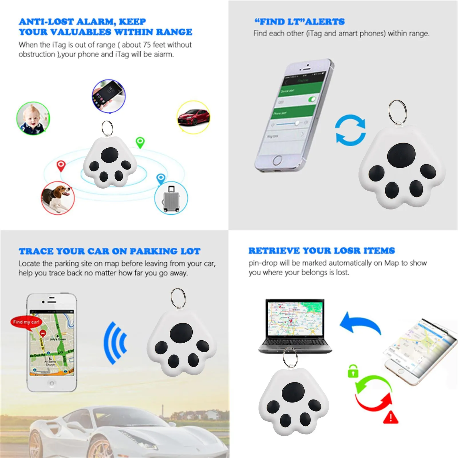 Mini GPS Locator Anti-Lost Device Alarm Wallet Keychain Smart Tag Bluetooth Tracer Keychain Pet Child Luggage Tracker Key Finder