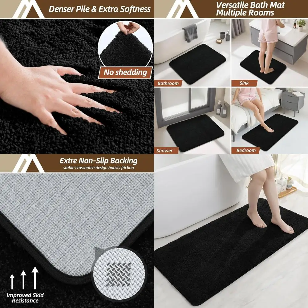 

Мягкий пушистый коврик для ванной 24x48, впитывающий, нескользящий, можно стирать в машине, идеально подходит для ванной комнаты, душа, черный