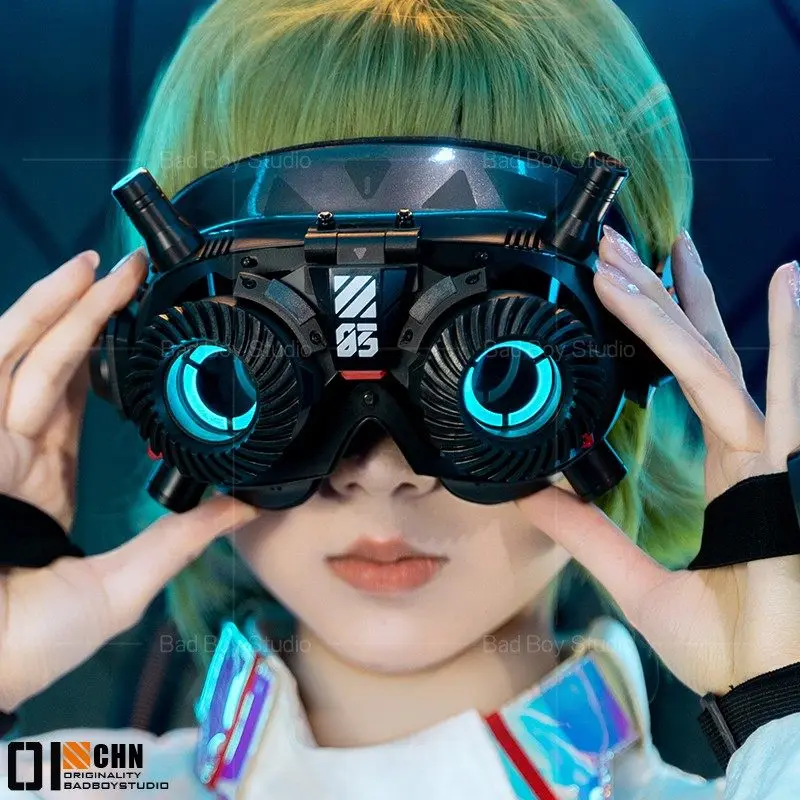 Anime Cyberpunk LED Luminous Glasses Mechanical Mask Technology Sci-fi Sense Cos Props Mecha Machine Tactics 03 Black view 6