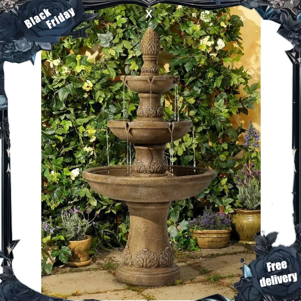 

Italian Outdoor Floor Bubbler Fountain and Waterfalls 57" High 3 Tiered Basins Decor for Garden Patio Backyard Deck Home Lawn