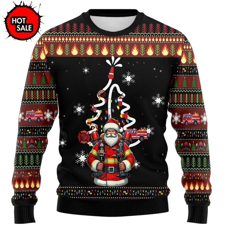 

Пожарный Санта-Клаус графический свитшот мужские уродливые рождественские свитера модный забавный детский пуловер с 3d принтом мужские свитера топ