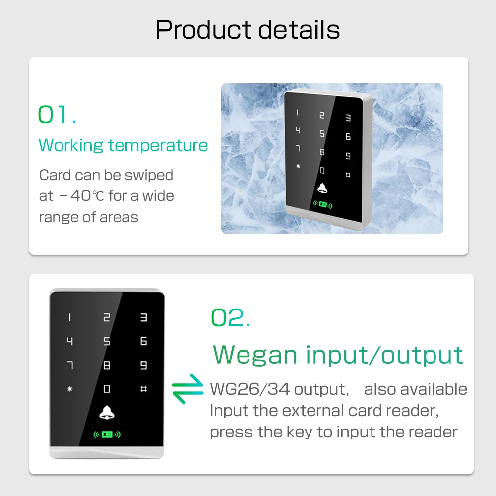 T2DC RFID التحكم في الوصول لوحة المفاتيح قارئ RFID 125Khz + 13.56Mhz Mi-fare جميع دعم شاشة تعمل باللمس الخلفية IP67 مقاوم للماء 1600 مستخدم #4