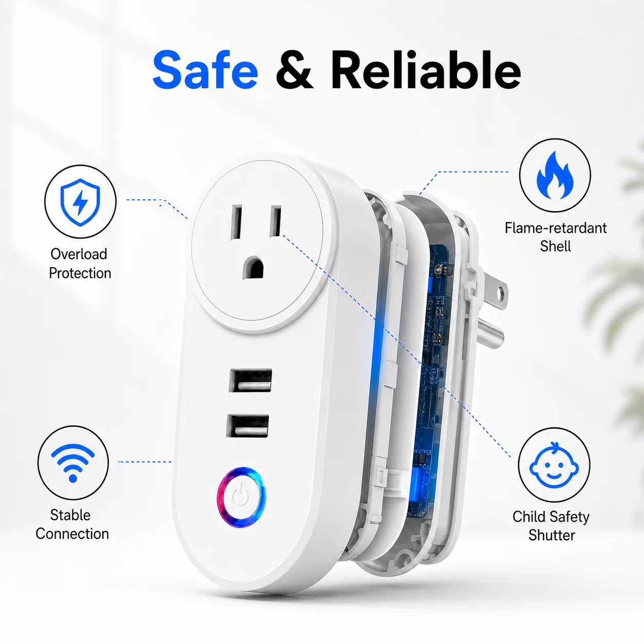 WLAN-Smart-Steckdose mit 2 USB-Anschlüssen Tuya Smart Life App Fernbedienung Sprachsteuerung Alexa Google Home 16A