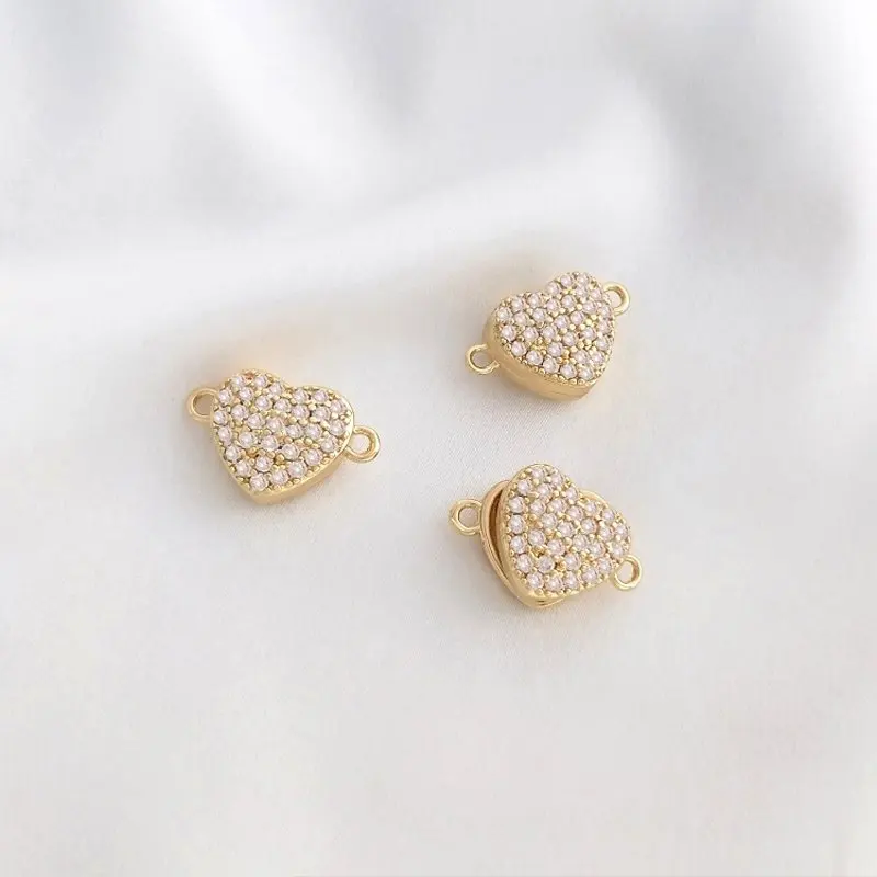 1PCS 14k Gold Plated Heart Shaped Magnet Pendant Connecting Charms for Jewelry Making DIY Supplies Handmade Brass Accessories