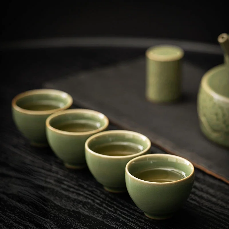 

Chinese style tea cup retro bamboo blue ceramic kung fu tea set, home tea cup, tea bowl, master cup, single cup, personal cup
